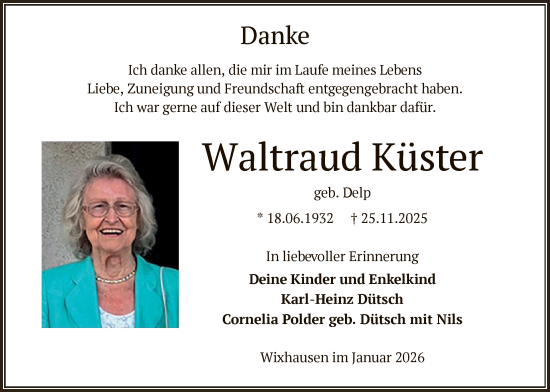 Traueranzeige von Waltraud Küster von OFOP
