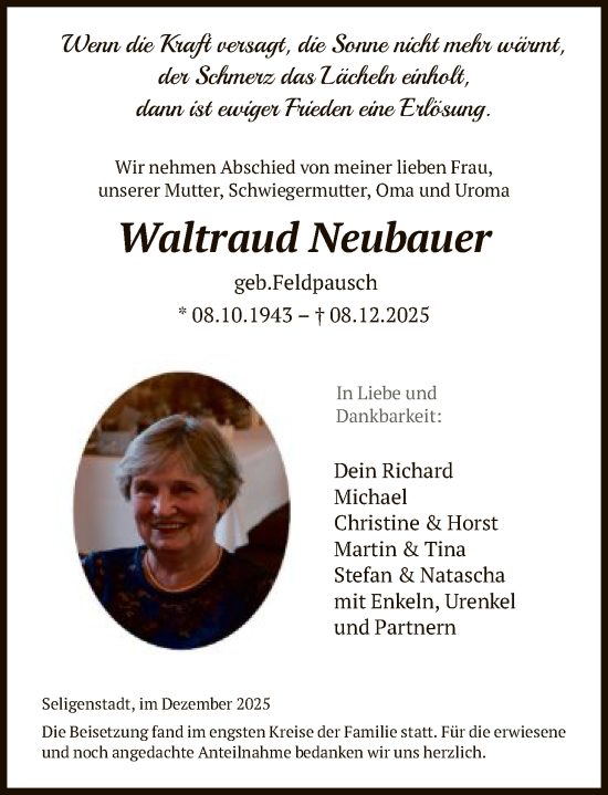 Traueranzeige von Waltraud Neubauer von OF0L