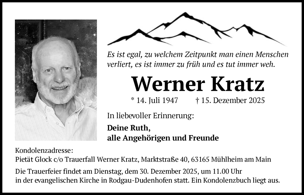  Traueranzeige für Werner Kratz vom 24.12.2025 aus OFOP