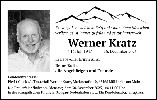Traueranzeige von Werner Kratz von OFOP