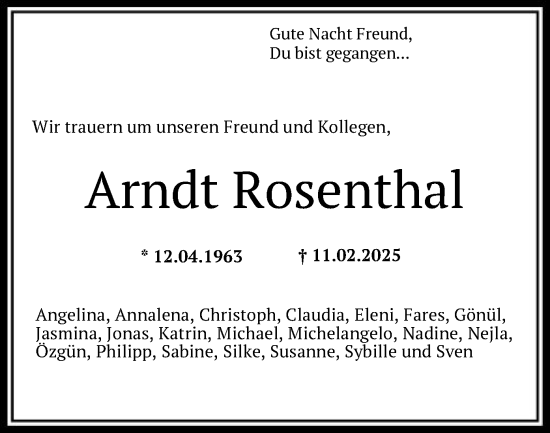 Traueranzeige von Arndt Rosenthal von FNP