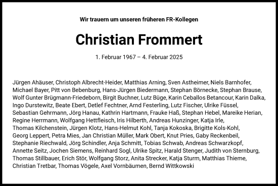 Traueranzeige von Christian Frommert von FNP