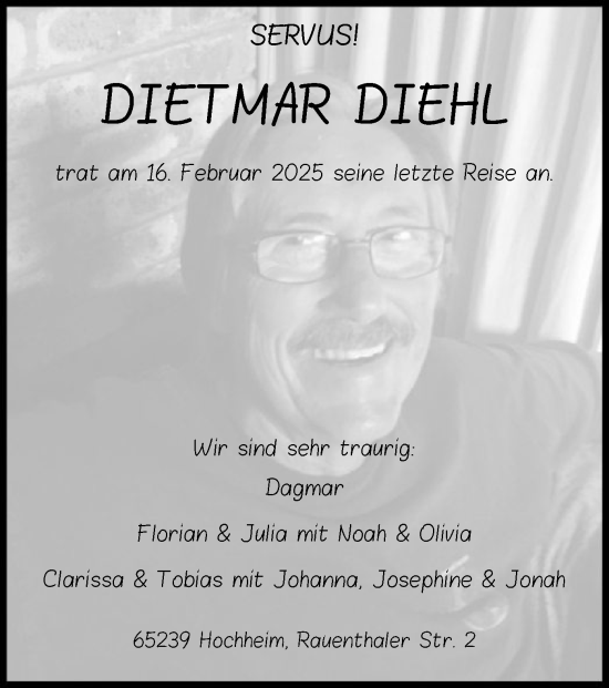 Traueranzeige von Dietmar Diehl von FNP