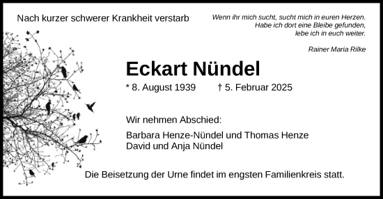 Traueranzeige von Eckart Nündel von FNP