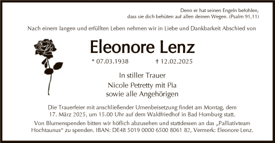 Traueranzeige von Eleonore Lenz von FNP