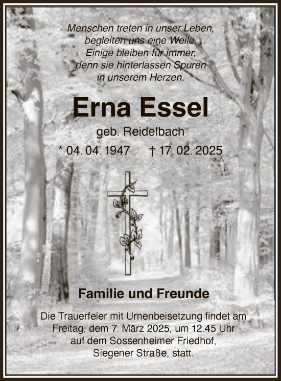 Traueranzeige von Erna Essel von FNP