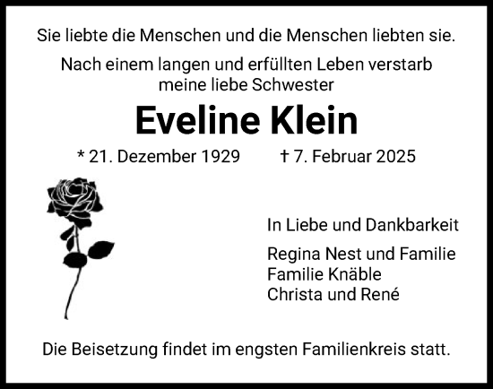 Traueranzeige von Eveline Klein von FNP