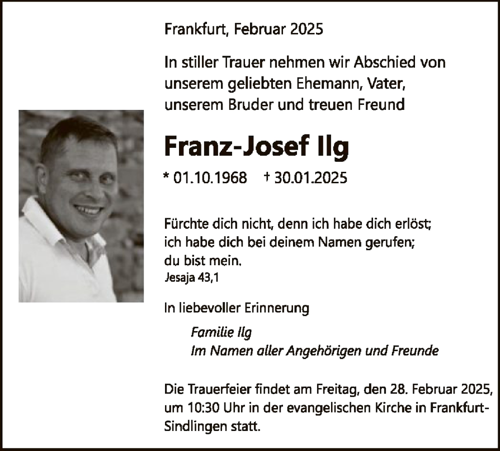  Traueranzeige für Franz-Josef Ilg vom 21.02.2025 aus FNP