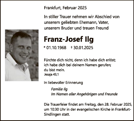 Traueranzeige von Franz-Josef Ilg von FNP