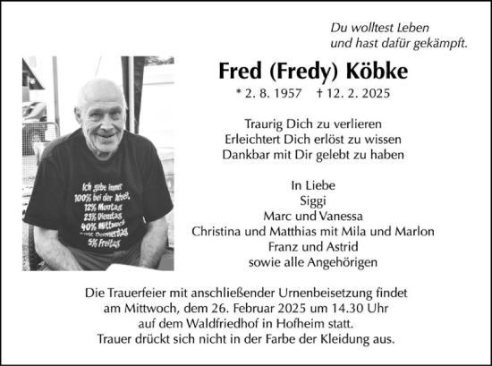 Traueranzeige von Fred Köbke von FNP