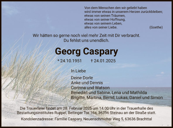 Traueranzeige von Georg Caspary von FNP