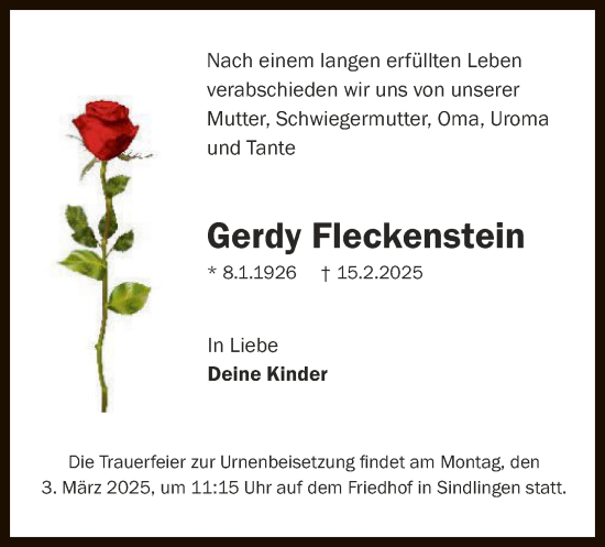 Traueranzeige von Gerdy Fleckenstein von FNP