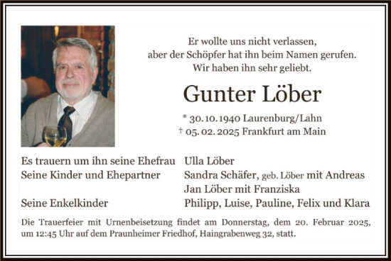 Traueranzeige von Gunter Löber von FNP