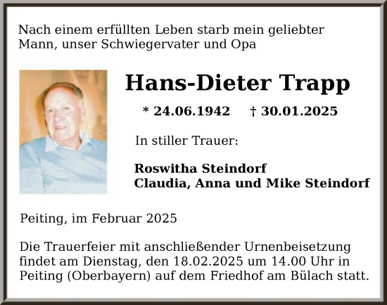 Traueranzeige von Hans-Dieter Trapp von FNP