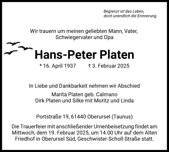 Traueranzeige von Hans-Peter Platen von FNP