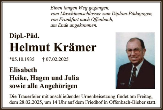 Traueranzeige von Helmut Krämer von FNP