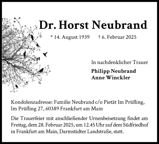 Traueranzeige von Horst Neubrand von FNP