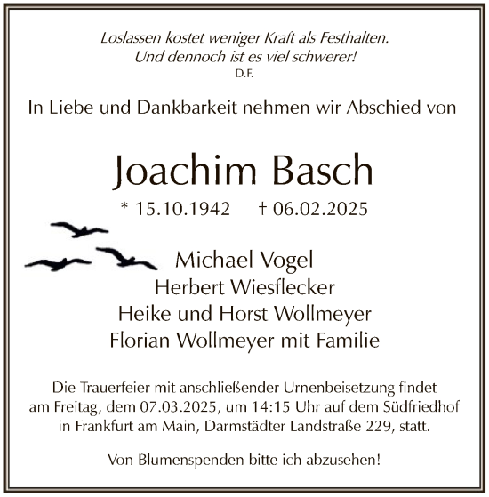 Traueranzeige von Joachim Basch von FNP