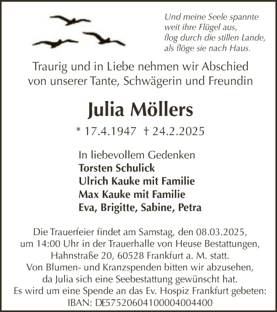 Traueranzeige von Julia Möllers von FNP