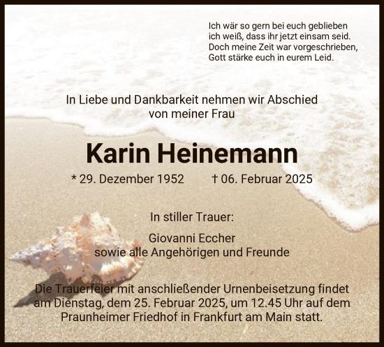 Traueranzeige von Karin Heinemann von FNP