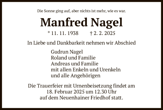 Traueranzeige von Manfred Nagel von FNP