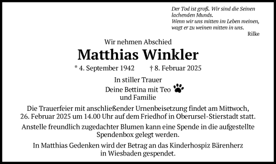 Traueranzeige von Matthias Winkler von FNP