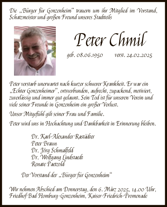 Traueranzeige von Peter Chmil von FNP