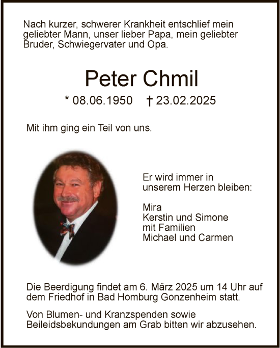 Traueranzeige von Peter Chmil von FNP