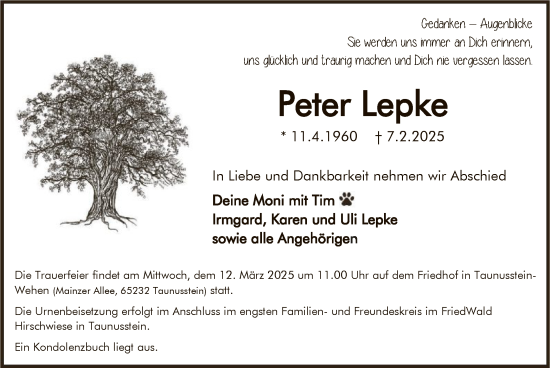 Traueranzeige von Peter Lepke von FNP