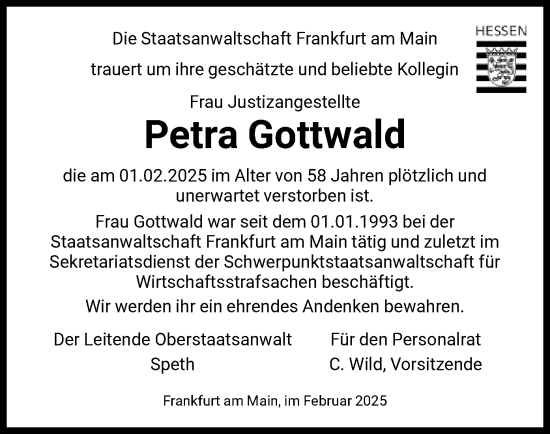 Traueranzeige von Petra Gottwald von FNP