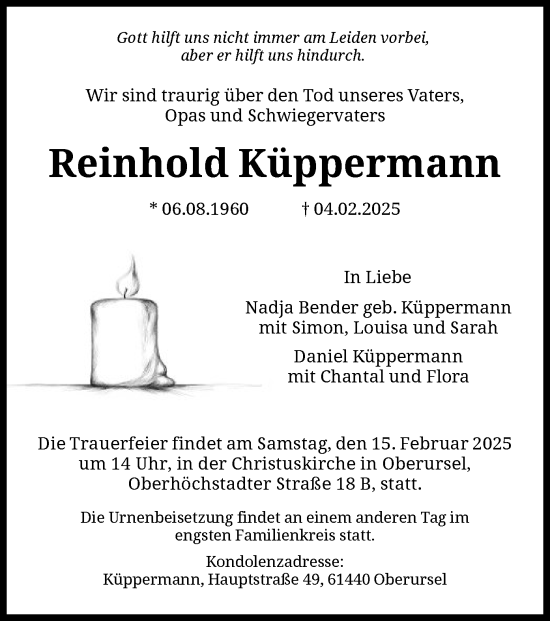 Traueranzeige von Reinhold Küppermann von FNP