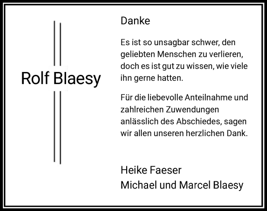 Traueranzeige von Rolf Blaesy von FNP