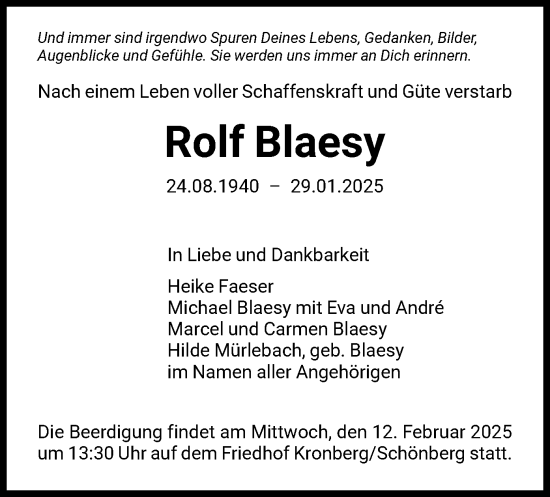 Traueranzeige von Rolf Blaesy von FNP