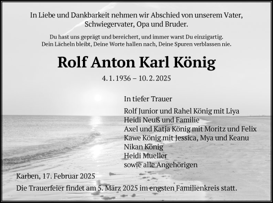 Traueranzeige von Rolf Anton Karl König von FNP