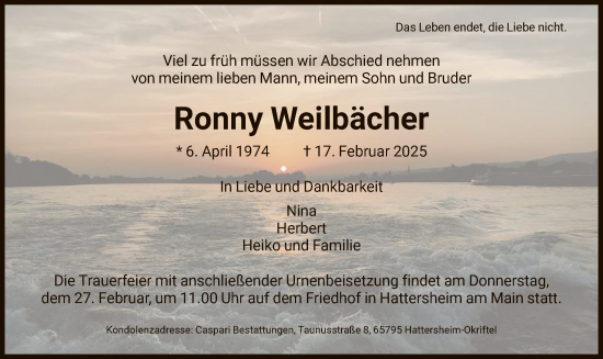 Traueranzeige von Ronny Weilbächer von FNP