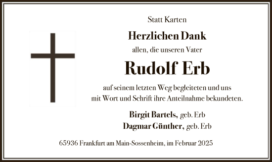 Traueranzeige von Rudolf Erb von FNP