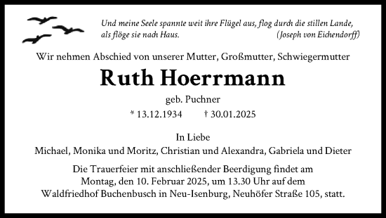 Traueranzeige von Ruth Hoerrmann von FNP