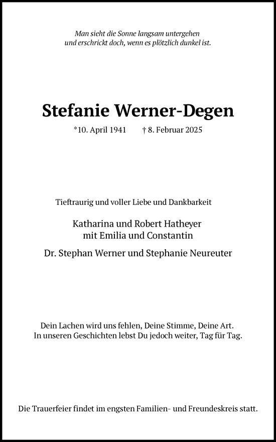 Traueranzeige von Stefanie Werner-Degen von FNP