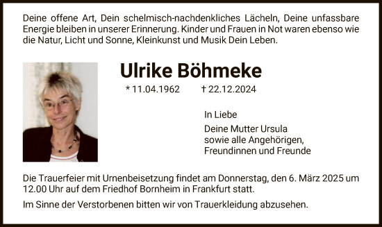 Traueranzeige von Ulrike Böhmeke von FNP