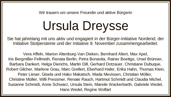 Traueranzeige von Ursula Dreysse von FNP