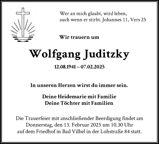 Traueranzeige von Wolfgang Juditzky von FNP