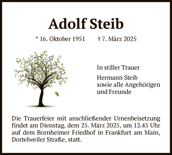 Traueranzeige von Adolf Steib von FNP