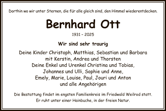 Traueranzeige von Bernhard Ott von FNP