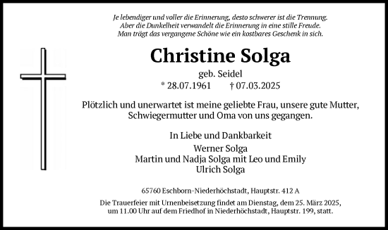 Traueranzeige von Christine Solga von FNP