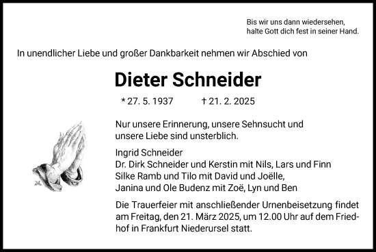 Traueranzeige von Dieter Schneider von FNP