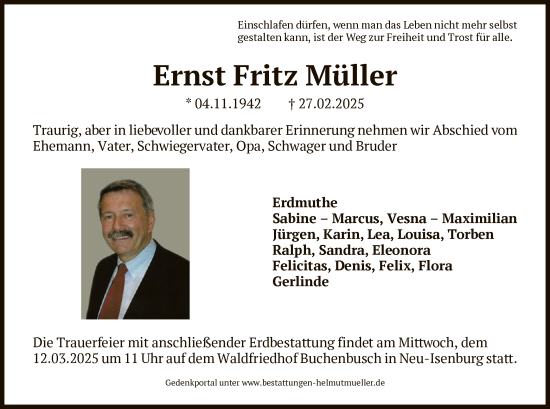 Traueranzeige von Ernst Fritz Müller von FNP