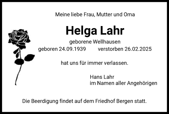 Traueranzeige von Helga Lahr von FNP