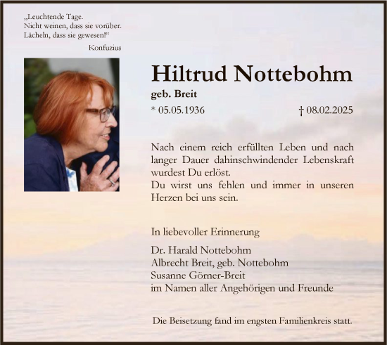 Traueranzeige von Hiltrud Nottebohm von FNP