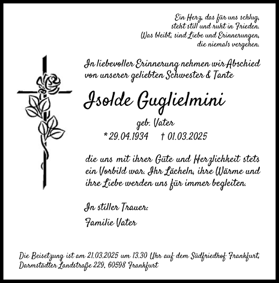 Traueranzeige von Isolde Guglielmini von FNP