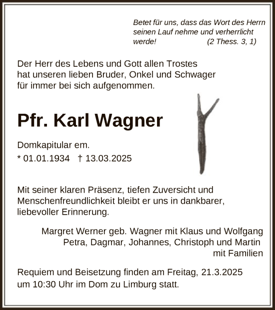 Traueranzeige von Karl Wagner von FNP